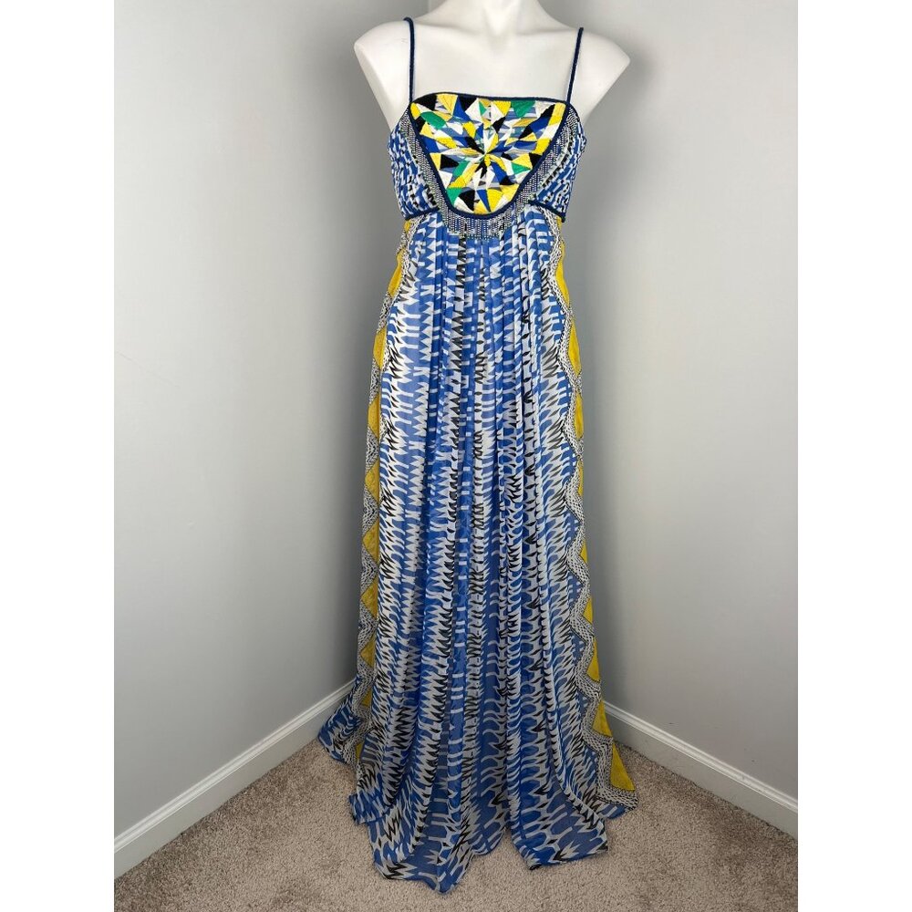Anthropologie Ranna Gill Sunburst Beaded Embroidered Maxi Dress Small